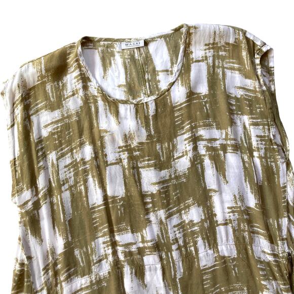 Masai Modern Geo Print Tunic Blouse Size Large Relaxed Scoop Neck - Picture 7 of 10